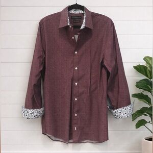 ✨Men’s Nick Graham Stretch Modern Fit Dress Shirt – Men’s XL – Burgundy Pattern